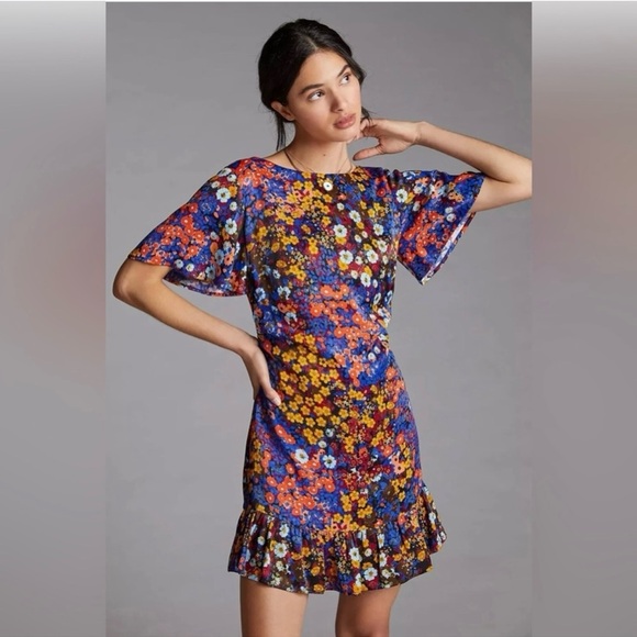 Anthropologie Vibrant Floral Mini Dress - Picture 1 of 12